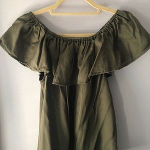 Off the shoulder,  olive color blouse